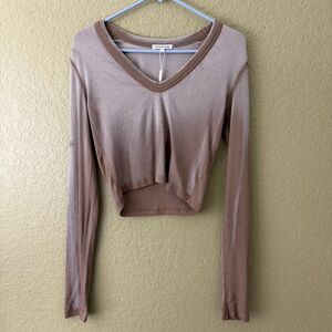 New Cotton Citizen Verona Crop V Neck Brown Shirt Sz L Clean Girl Grunge Chic